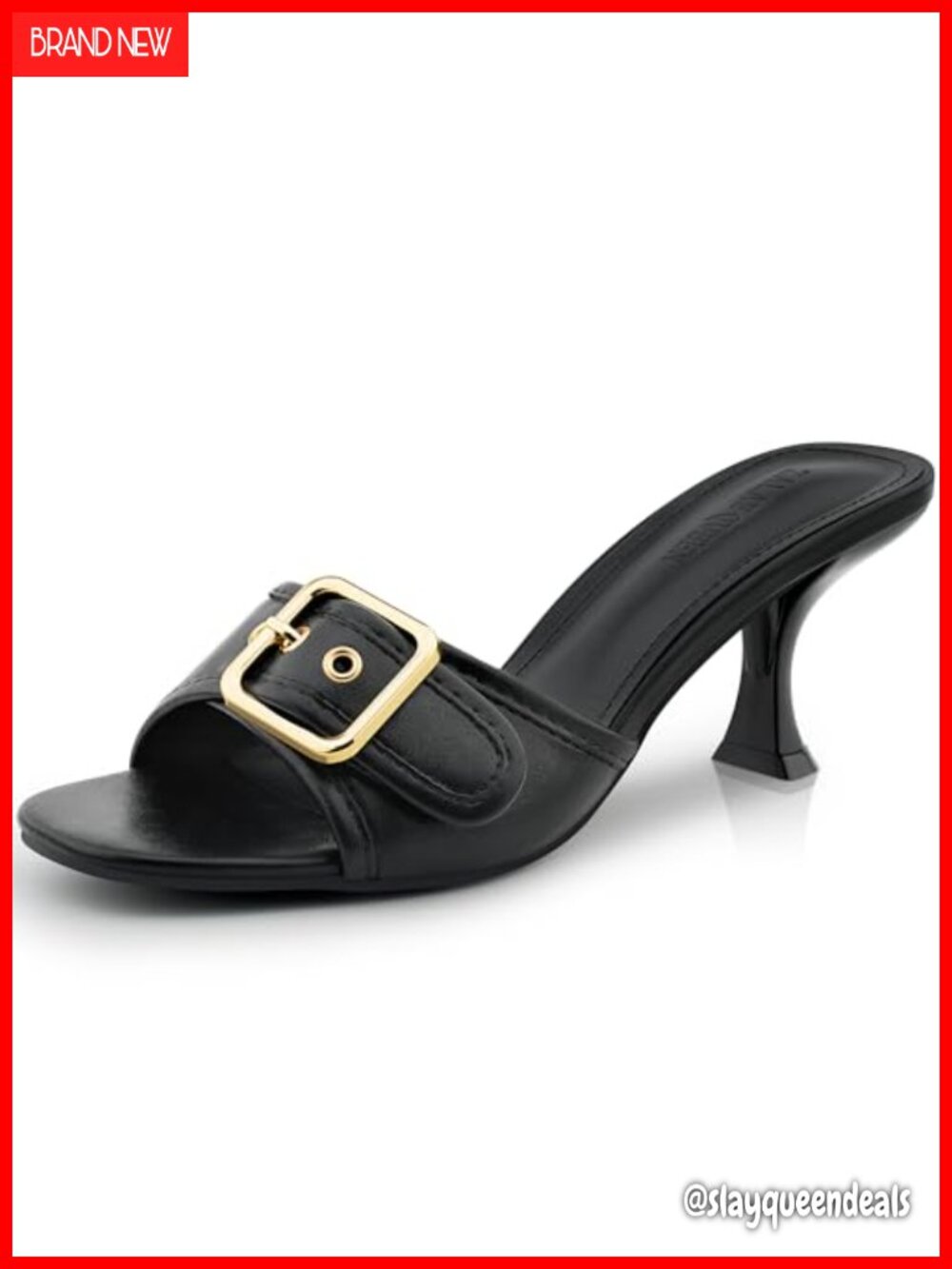 Kitten Heels Sandals Square Open Toe Faux Leather Slip On Buckle Mule Summer